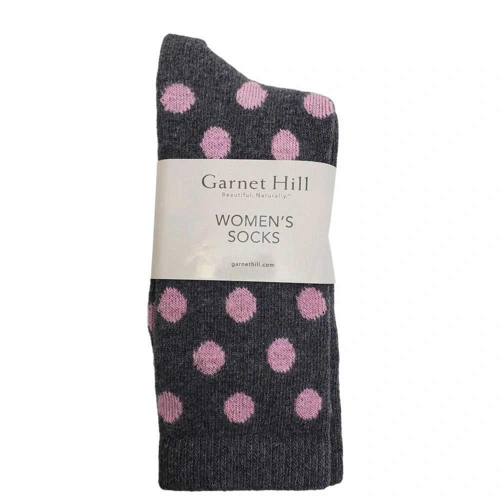 Gray Pink Dot Crew Socks Ladies Medium Garnet Hill Warm Cozy Cashmere Blend Crew